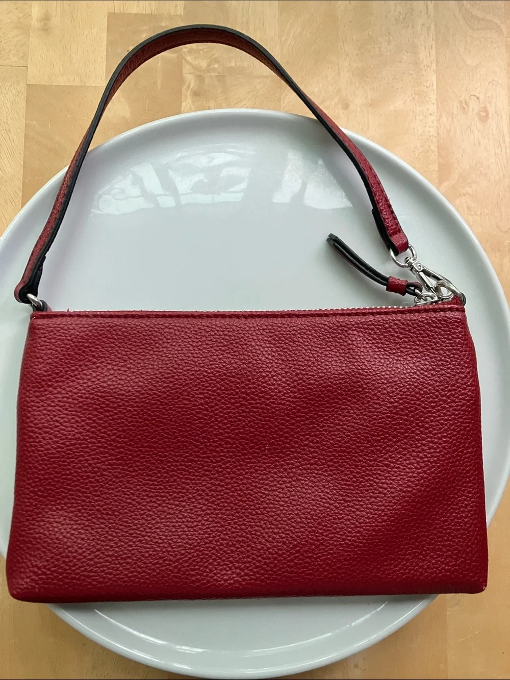 Dana Buchman Red Faux Leather Wristlet Clutch Silver Hardware New Without Tag